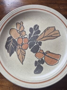 American Age Hand-Painted Ceramic Plate in Terracotta Orange & Black